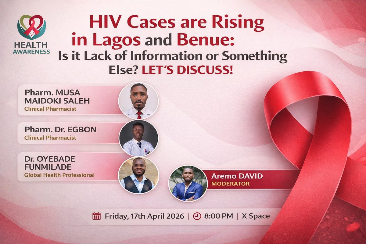 🚨 Why are HIV cases rising again in Lagos and Benue?

This Friday at 8 PM, I’m hosting an important X Space with doctors and pharmacists to discuss the facts, myths, prevention, testing, and treatment every Nigerian should know.

🎙 Set reminder &amp; join here: