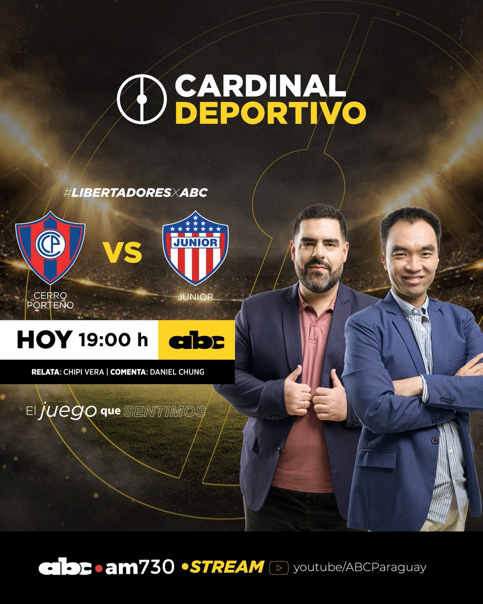 ABCDeportes's tweet image. 🌪️ JUEGA EL CICLÓN 🔵🔴

📻 ¡AL AIRE! - #LibertadoresxABC ⚽️

👉 #CerroPorteño 🆚 #Junior

🎙️ Relata @ChipiVera89 
🎙️ Comenta @Danichung 

🚨EN VIVO youtube.com/live/627WDsiN_…