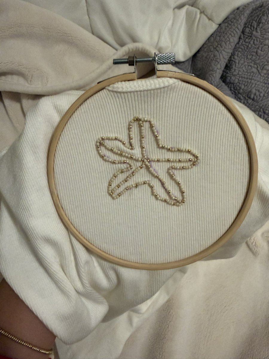 I FINISHED MY BEAD EMBROIDERY it’s my first time so it doesn’t look the best but i’m still proud 😊😊