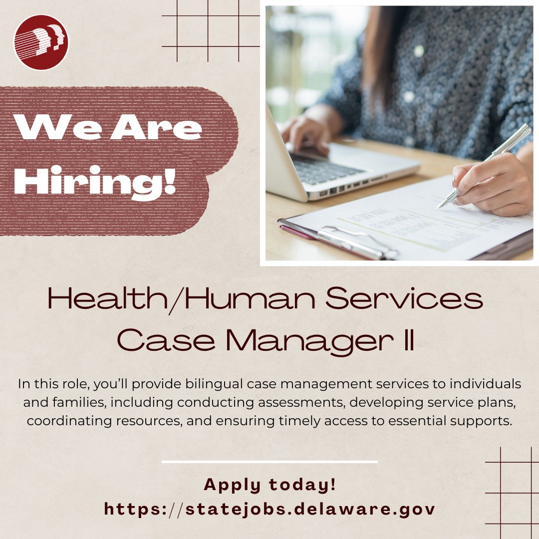 DEStateJobs's tweet photo. 📣Career Opportunity📣

We’re hiring a Health/Human Service Case Manager II for the DE Hospital for the Chronically Ill to provide compassionate, bilingual support.👥✨

📌 Bachelor’s degree in related field &amp; Fluency in Spanish required.

Apply today!✅
https://t.co/q0RyjaLmLb https://t.co/RNwfity9oh
