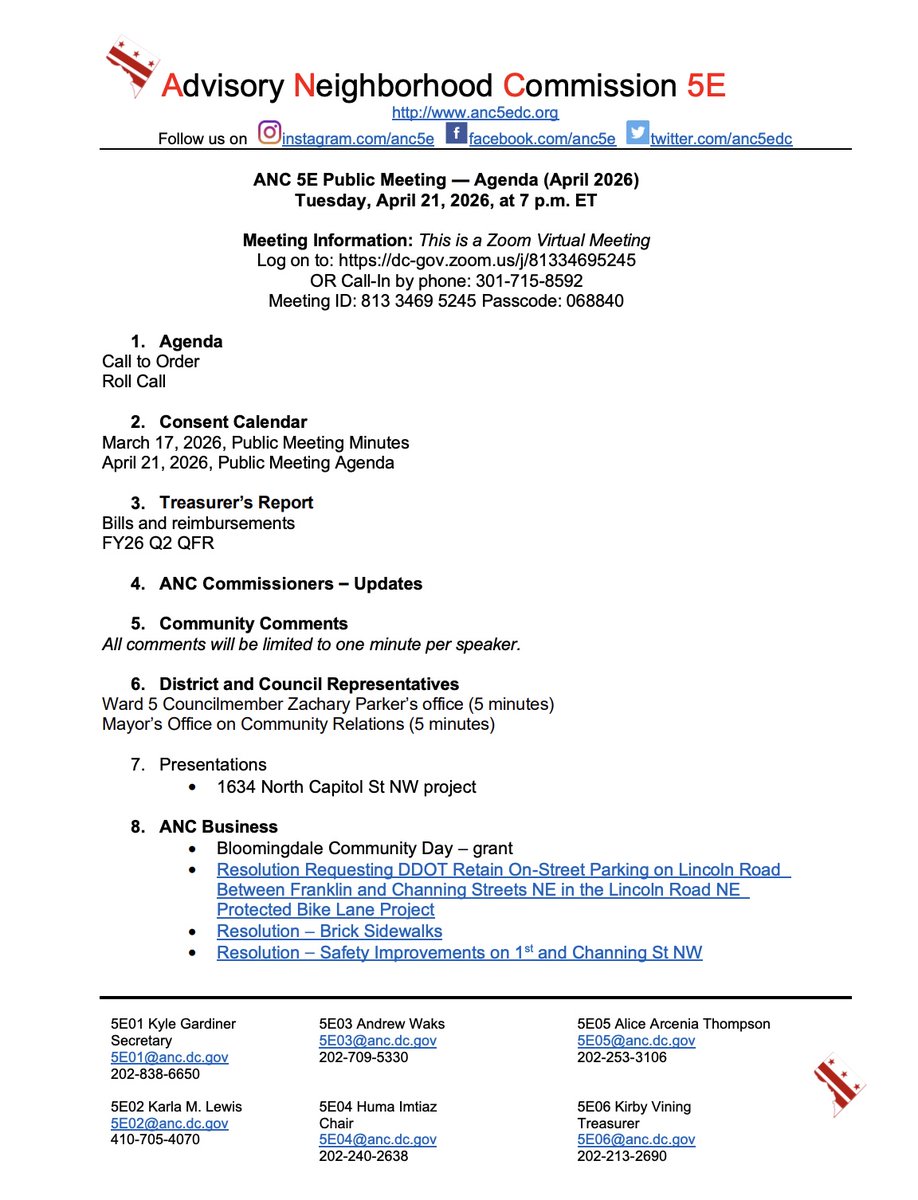 Advisory Neighborhood Commission 5E tweet media