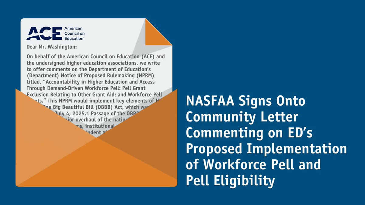 nasfaa's tweet image. NASFAA and over 30 #HigherEd organizations led by @ACEducation responded to the Department of Education’s proposed regulations for the new Workforce Pell Grant Program. 

Learn about the specific concerns and suggestions included in the letter to ED: ow.ly/Waan50YIQ3a