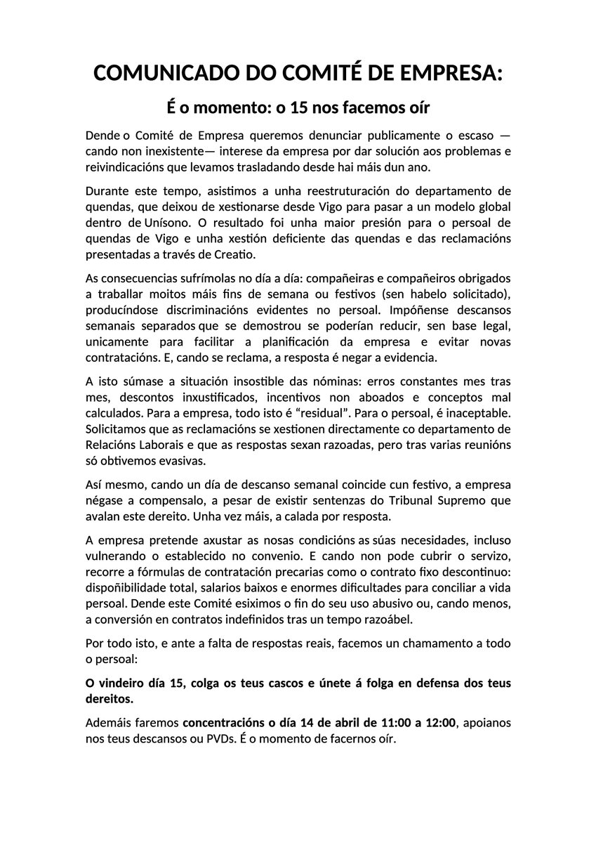 unisonoCIG's tweet photo. Polos dereitos e condicións laborais de todas/os !!! #cig #loitaobreira #centrosdechamadas https://t.co/GJayJQSZgz