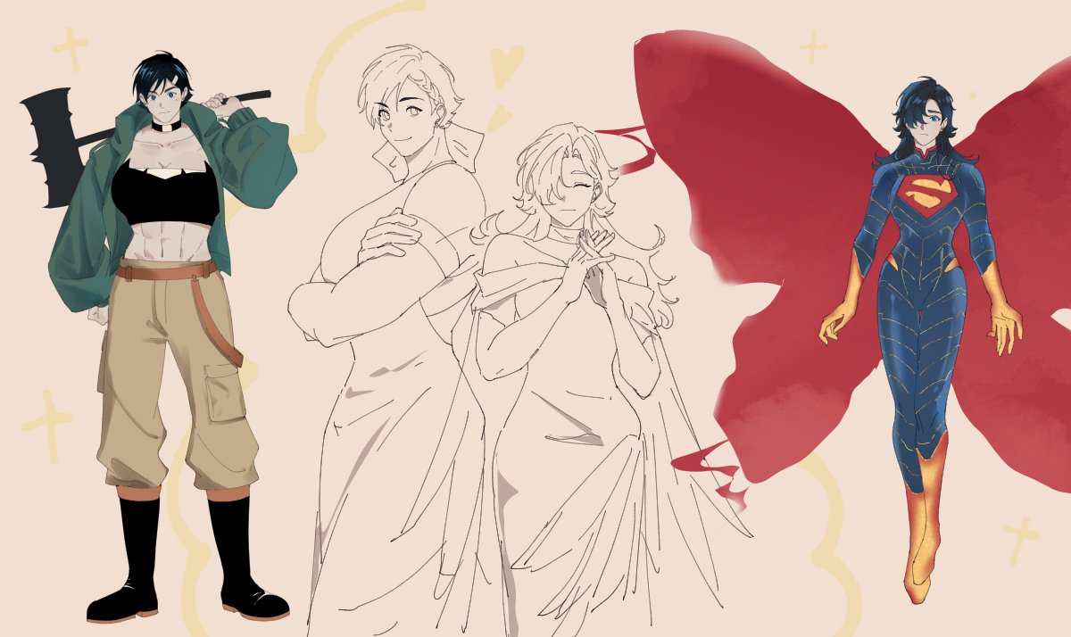 MasterOfSlowth's tweet image. It seems not many people are into this,
but I really love drawing gender-swapped versions of characters and putting them in dresses 👗
(I also want them to wear dresses even without gender-swapping.)
( ੭•͈ω•͈)੭๐♡.๐
#SuperBat #abusoluteBatman
#AbsoluteSuperman