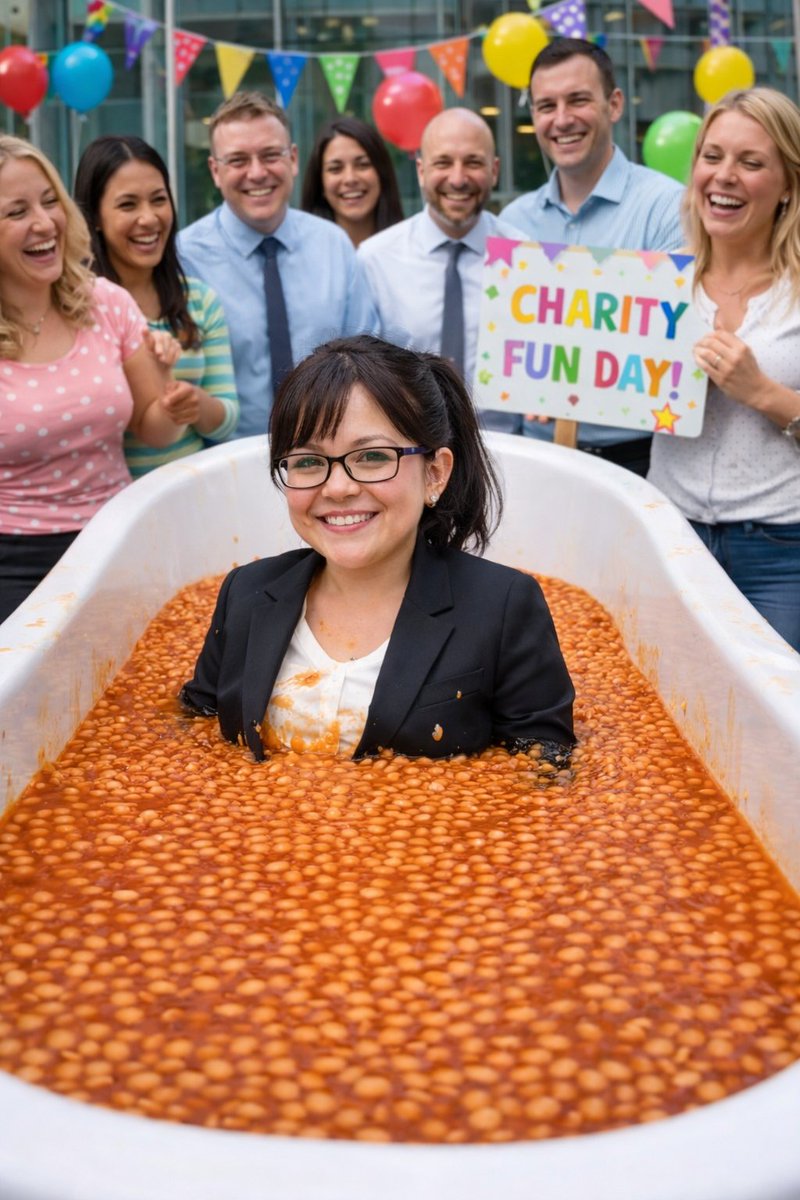 GYOBGunge97's tweet image. Office Manager Katherine in a Bath Cold Smelly Baked Beans for the Office Charity Fun Day #bath #bakedbeans #office #chairtyfunday