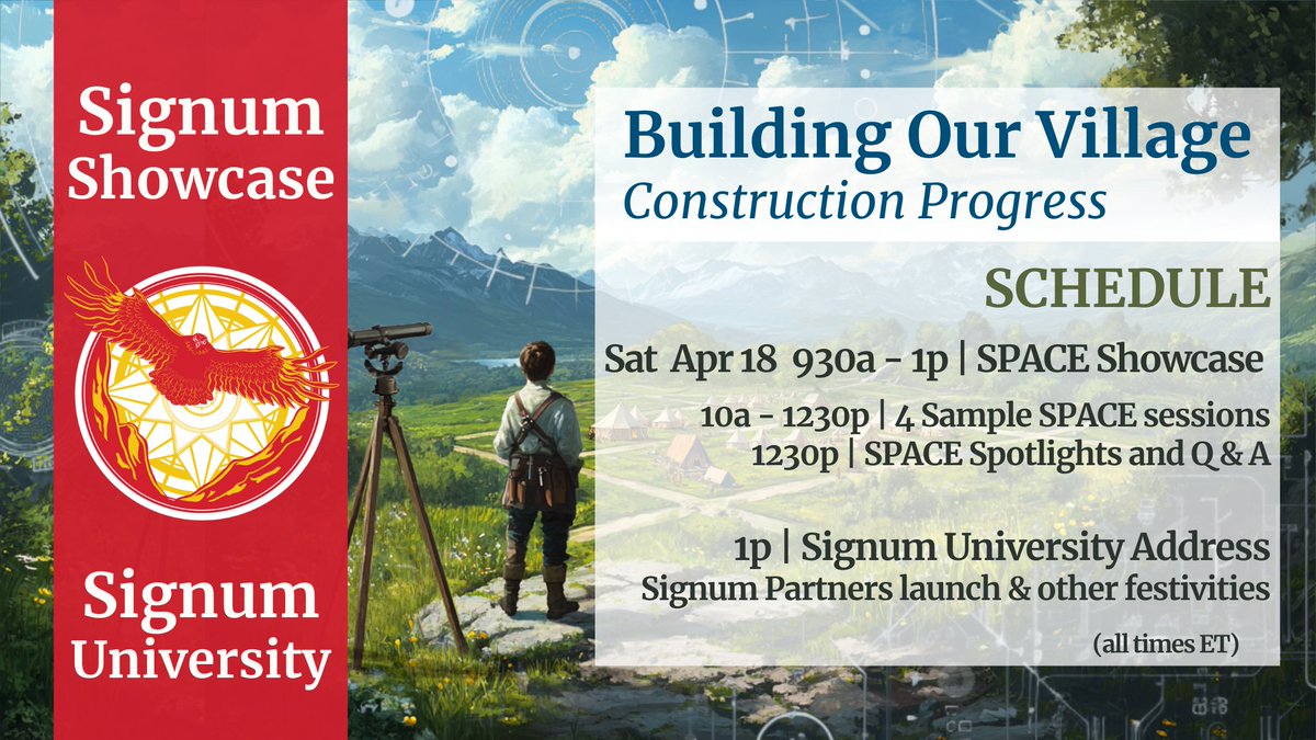 SignumU's tweet photo. Join us for our Spring SPACE Showcase on Saturday, April 18th in celebration of our 4.5-year mark of the SPACE program. We’d love to see you there! Don't miss Dr. Corey Olsen's Signum University Update at 1pm ET, following the Showcase!

Register on Blackberry through April 18: https://t.co/ms8mK5mSwR

Schedule:
Morning
- Showcase Capsules (join any or all!)

* Tolkien's Great Tales: The Tale of Beren and Luthien
* From Nero's Scapegoats to Imperial Bureaucrats: The First Christian Persecutions
* Many Voices, One Song: Leadership in Tolkien's Middle-earth
* Embodied Speaking: Comfort, Dynamism & Connection for Any Talk
* The Dark Zone: Caves, Myths, & Meaning in Medieval English Literature

Afternoon
-Spotlights and Q&A with Rob and Corey
-Signum University Update with Corey at 1pm