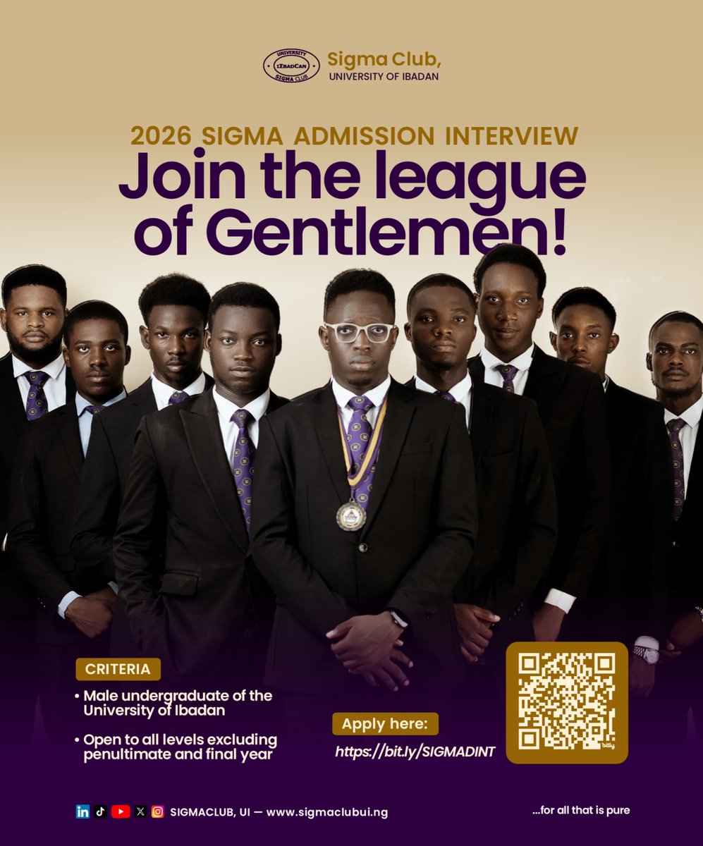 _sigmaclub_ui's tweet photo. The wait is over! Are you ready to join the league of gentlemen?
Apply for the 2026 Sigma Admission Interview. ππ
https://t.co/YuObzbEpp3
Follow the SIGMA CLUB, UI ππ channel for more information;
https://t.co/68kTgQD4Mx
#SigmaClubUI #2026AdmissionInterview https://t.co/XkeIhC6cKr