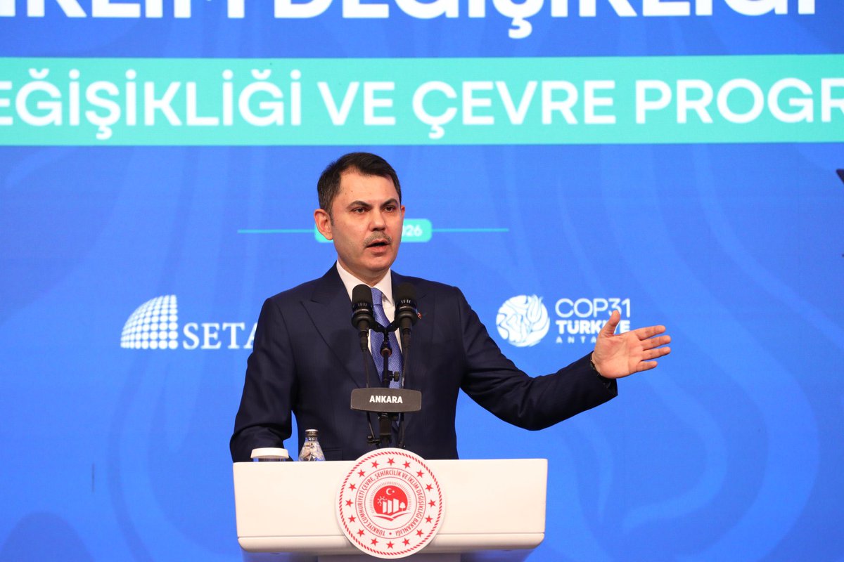 menafturan's tweet photo. Çevre, Şehircilik ve İklim Değişikliği Bakanımız ve COP31 Başkanı Sayın Murat Kurum SETA tarafından düzenlenen ‘İklim Değişikliği ve Çevre Programı’nın lansman toplantısının açılışını gerçekleştirdi. 
Programın hayırlı olmasını diliyorum. 
@setavakfi @nebimis @muratyesiltas @Halil_Hasar
