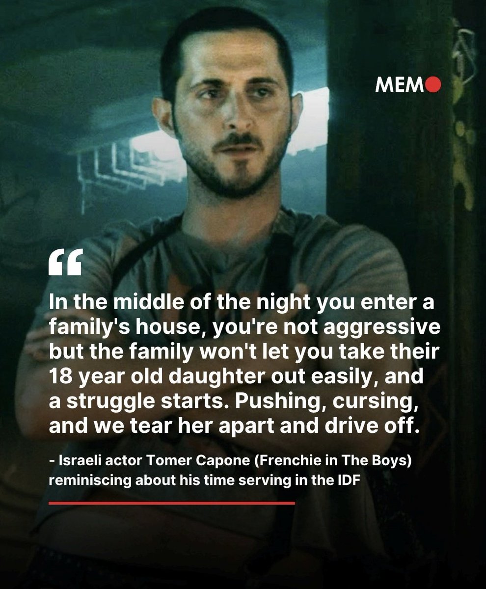 MrsRoyKeaneo's tweet image. Remember,  this is what hes willing to admit aloud. 

Israeli actor Tomer Capone, 'reminiscing' about his time serving in the #IDF #Israël
