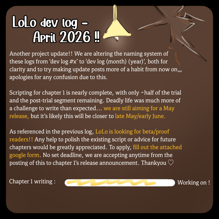 DRlastout's tweet photo. LAST OUT LIGHTS OUT — devlog. April 2026 !!

Google form link: 
https://t.co/KeBMHeR8Z1 https://t.co/aikADE38k7