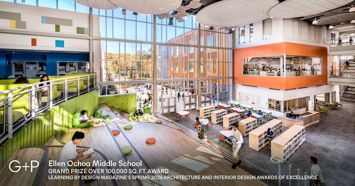 GPArchitects's tweet photo. Ellen Ochoa Middle School has received the Grand Prize Over 100,000 sq. ft. Award in the @LBDmagazine Spring 2026 Architecture and Interior Design Awards of Excellence! Congrats to the @pgcps, the G+P Design Team, and @ADTEKEngineers, @BSD4Impact, @CMTAEngineers, and @mcnbuild! https://t.co/H0qBoGPXg6