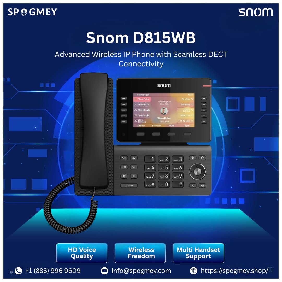 SpogmeyShop's tweet image. Wireless communication, redefined 📞

Model: Snom D815WB

✔️ HD Voice
✔️ DECT Connectivity
✔️ Multi-Handset Support

📞 +1 (888) 996 9609
🌐 spogmey.shop

#Spogmey #VoIP #IPPhone #BusinessTech #Snom