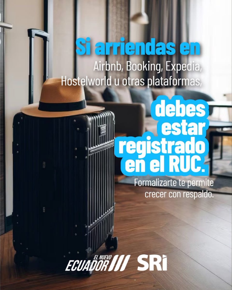 🏘️¿Anfitrión en plataformas digitales? 

Ojo que: cada hospedaje cuenta 🛌.

Emitir factura o nota de venta es obligatorio y respalda tu actividad económica.

Revisa más detalles aquí: sri.gob.ec/rimpe