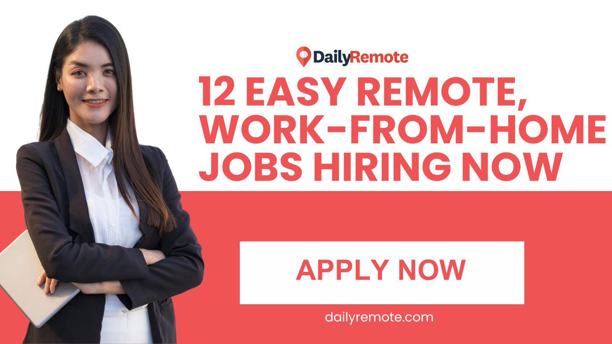 daily_remote's tweet image. 12 easy remote work-from-home jobs that are hiring right now.

dailyremote.com/remote-work-bl…

#remotework #workfromhome #jobopportunities #hiringnow #remotejobs #telecommute #flexiblework #nowhiring #workathome #jobsearch