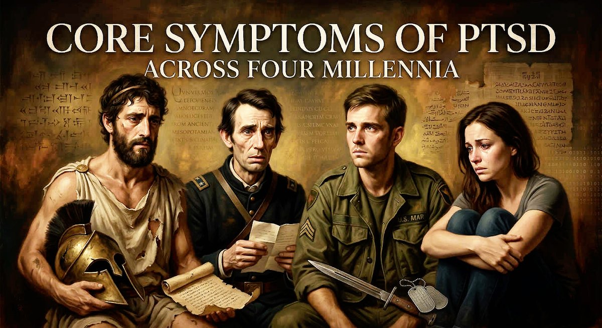 WalterPaganin's tweet image. 👉doi:10.1136/medhum-2025-013623 provides the full, detailed analysis of a new review essay in #MedHumanities by Walter Paganin, 'Core symptoms of #PTSD across four millennia,' revealing how a consistent universal response to extreme events persists across history and culture,