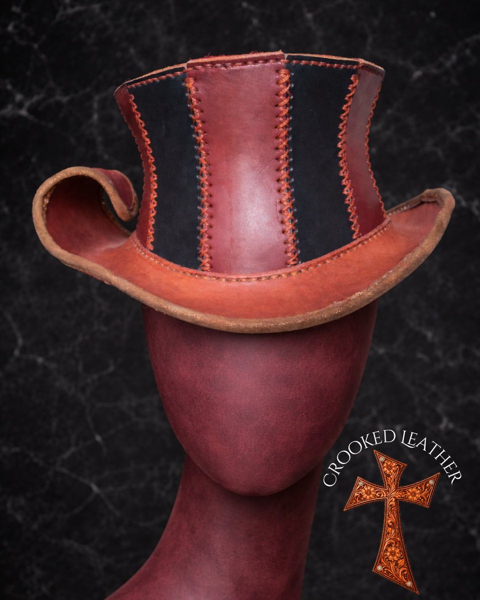 FrameLifePhoto's tweet photo. Fresh-ish off the Crooked bench...
New leather top hat to coordinate with my Mad Hatter Ren fair outfit. 100% top grain leather, hand stitched and came out amazing! 

Website coming soon! 
#crookedleathercompany #handmadeleathergoods #leatherhat #leathercraft https://t.co/OkPOwyf1Bh