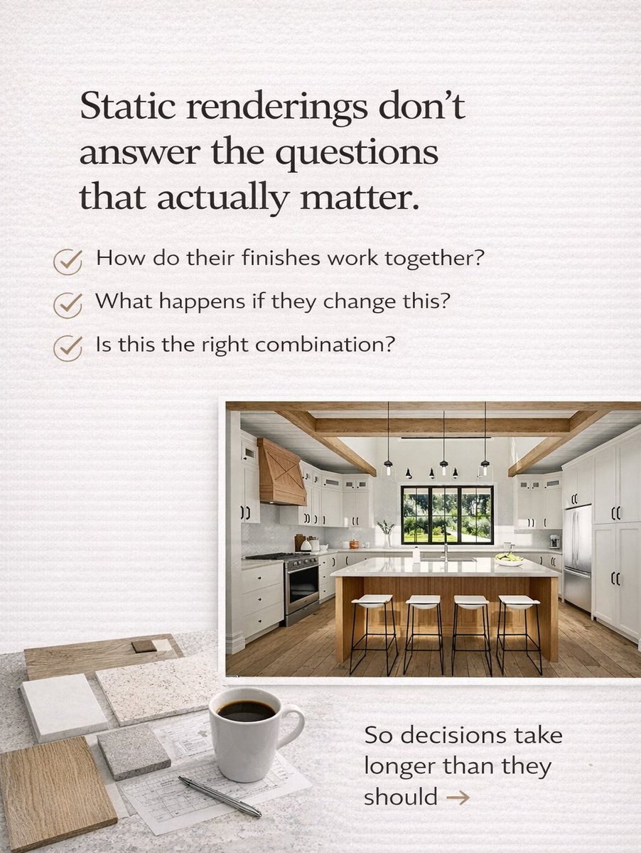 Aareas's tweet photo. Most delays in home buying come from uncertainty, not price. When buyers can’t clearly visualize options, decisions slow down. Interactive home configurators help buyers move forward faster.

Book your demo 👉 https://t.co/0b0fBb0LgK

#HomeConfigurator #VirtualDesignCenter https://t.co/7gNE4aBY4A