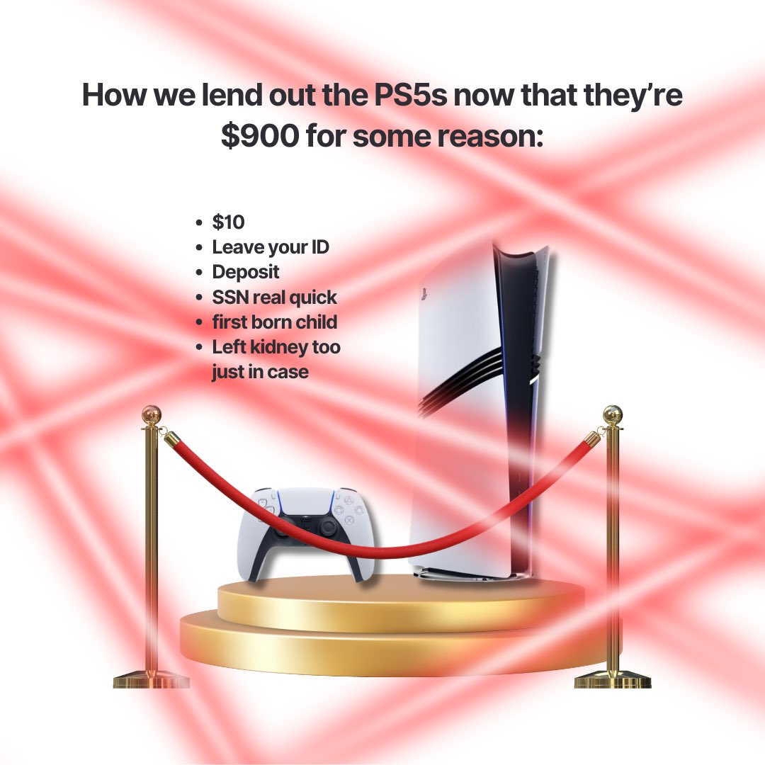 ROKesports's tweet image. What’s with the PS5 price hikes? 😭 
It’s just $10 to play all day on any of consoles! From Xbox to modded Wii’s, nes + more! 

📍ROK Gaming Lounge 
15305 S Dixie Hwy, Palmetto Bay FL 33157 
PC Gaming LAN Center | Gaming Tournaments | TCG Shop 
#pcgames #ps5memes #gaminglounge