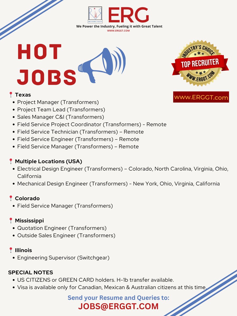 TalentErg's tweet image. We are hiring in the transformer and switchgear industry ⚡
Hot active positions available now—apply today and power your career 🚀
#WeAreHiring #TransformerJobs #Switchgear #HiringNow #CareerGrowth 💼✨