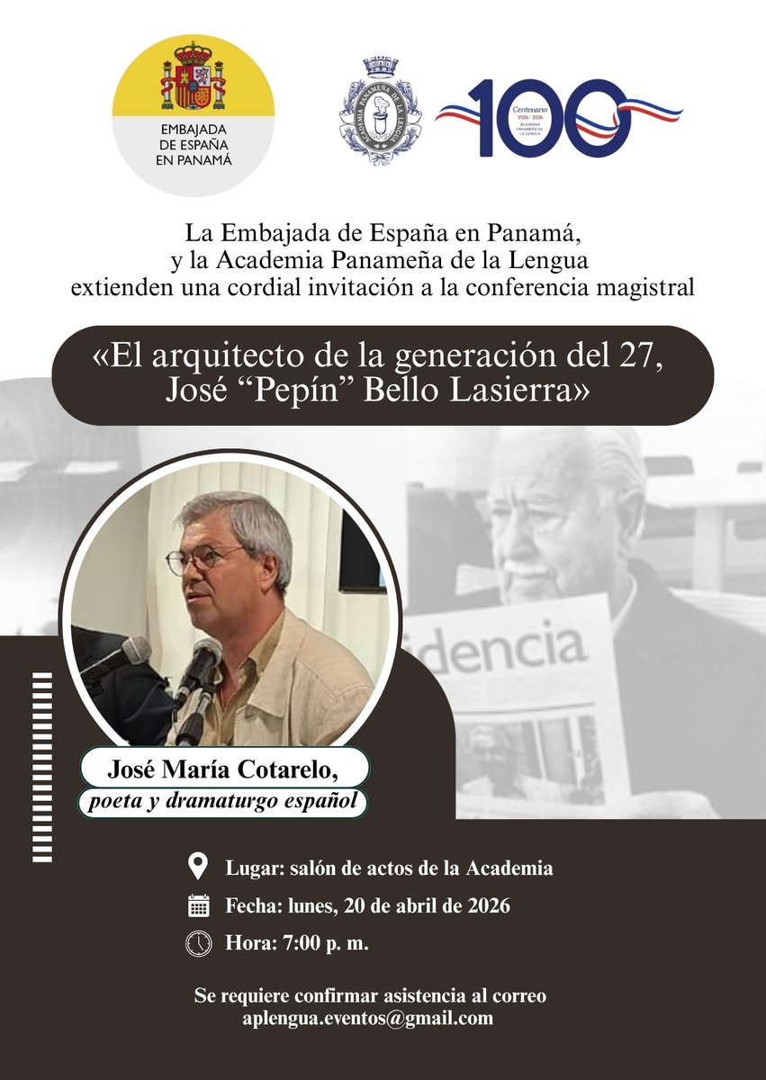 APLdice's tweet photo. Esta actividad se realizará el lunes 20 de abril, a las 7:00 p. m., en la sede institucional.  

Se requiere confirmar asistencia al correo: aplengua.eventos@gmail.com https://t.co/fEuteqGFtk