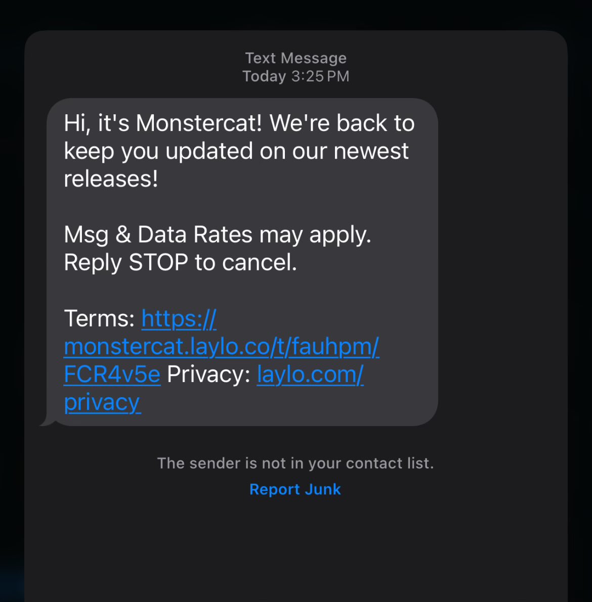 Jibes's tweet photo. @Monstercat Did you guys just text me? I love your music but I don’t remember giving my phone number to you anytime within the last recent years.. 😅 https://t.co/geMNluxP2O