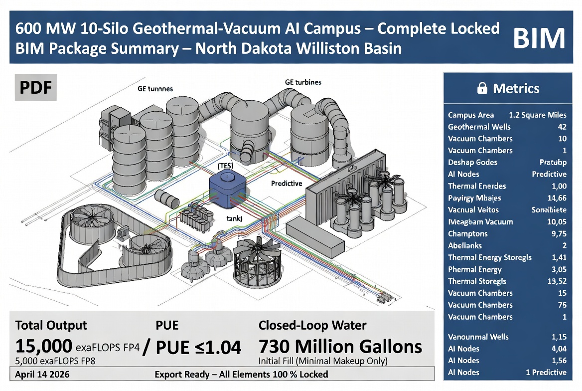 decentdad831's tweet photo. @elonmusk
600 MW AI campus that beats Colossus:

15,000 exaFLOPS FP4
PUE < 1.04
Zero water after initial fill
Geothermal does 95% of cooling
Captures waste heat from racks & turbines with LiBr chillers

Built vertically in North Dakota, right on the Bakken gas fields.
Want to see the design?