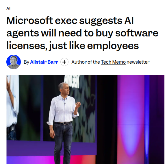 rohanpaul_ai's tweet image. Microsoft just laid out a new way to keep enterprise software growing in an AI-heavy workplace: charge AI agents for software seats the same way companies pay for human employees.

The old SaaS model was easy, a company buys 1 license for 1 worker, so revenue rises when headcount