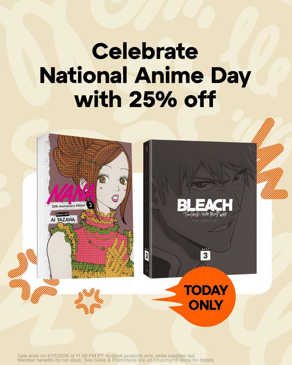 ShopCrunchyroll's tweet photo. This one’s for the fans: Get 25% off in-stock merch for National Anime Day! Sorry, there’s no add entire store to cart button. 🛒🧡

GO: https://t.co/CqHpr44Qgz https://t.co/fqCGaX18gP