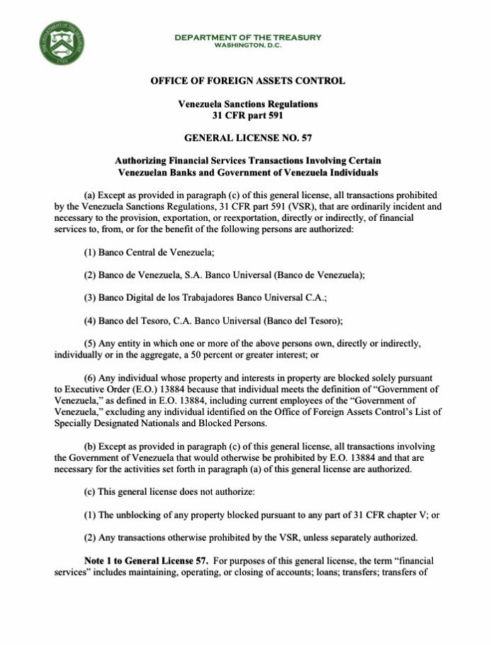 elprofep2p's tweet image. OFAC - 
Levantan sanciones al Banco de Venezuela, BDT y al Banco del Tesoro. #P2P
Veremos mayor volumen en el mercado y puede que reactivacion del mismo en los Exchanges.
Hay que estar atentos!!