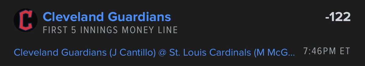 F5ModelGuy's tweet photo. 4/14

Game: Guardians vs Cardinals

Plays:

Guardians F5 ML -122 (good to -135)
-risk 1.9u to win 1.56u

Guardians F5 -0.5 +110 (good to +105)
-risk 1.2u to win 1.32u

Good luck

#MLB #GamblingTwitter #Gambling𝕏 #GuardsBall #STLCards https://t.co/MRdzCgIIHs