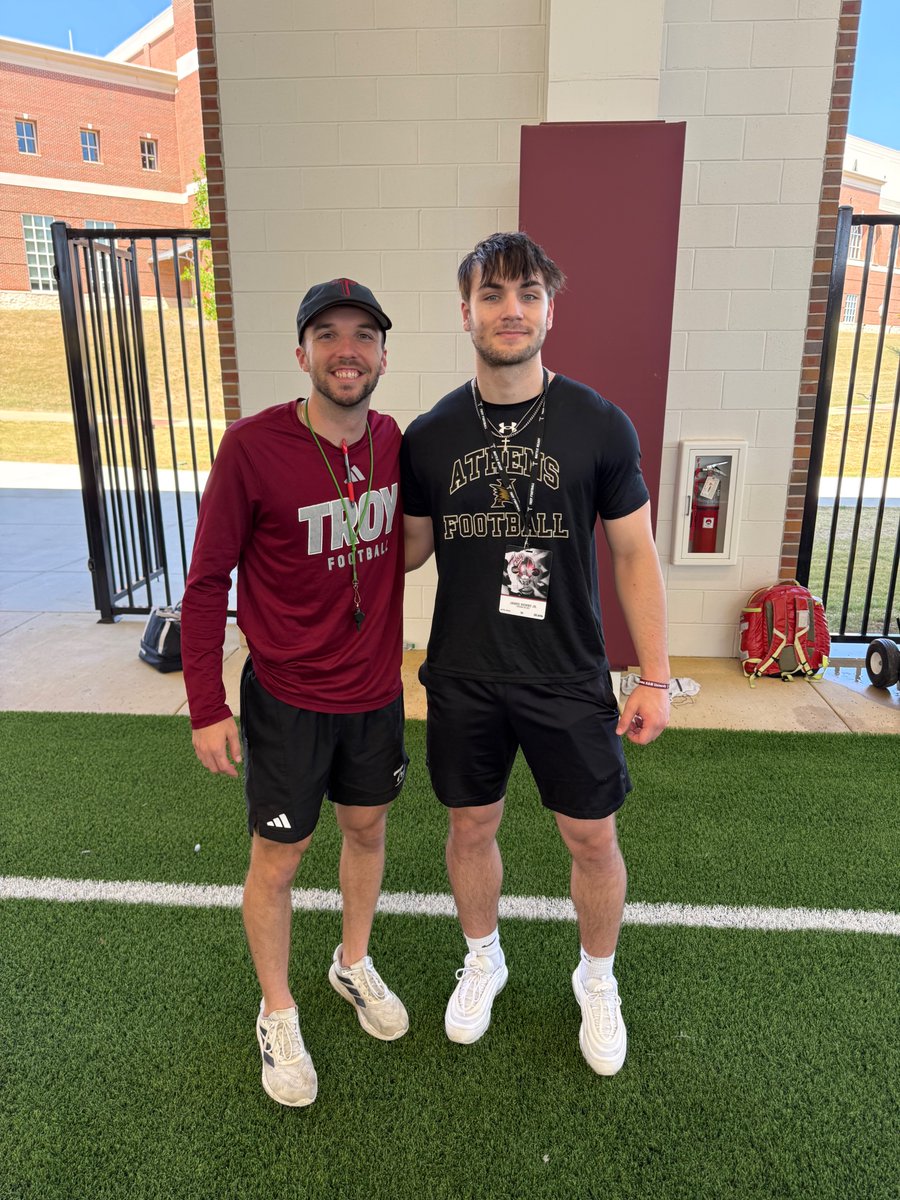 JamesNewby82's tweet photo. Great day @TroyTrojansFB  Got to watch their most intense spring practice of the year! The energy and effort from the team was 🔥 Huge thanks to @CoachDRatliff @Coach_Carbine and @GeradParker1  for the time and conversation. Excited to keep building toward a future with the Trojan family! ⚔️ #OneTROY