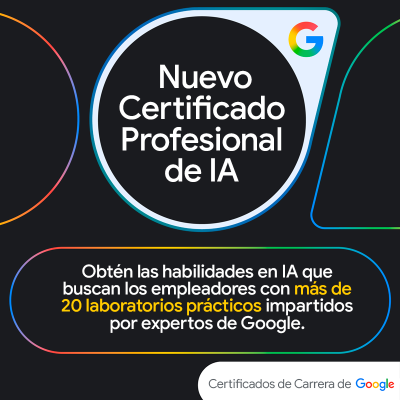 googleespanol's tweet image. 🚨 Lanzamos el NUEVO Certificado Profesional de IA 🚨

Pasa de los fundamentos a la maestría aprendiendo análisis de datos, generación de contenido y más, sin necesidad de saber programar. 🧠💻

📌 Al inscribirte, recibirás 3 meses de acceso sin costo a los modelos de IA más