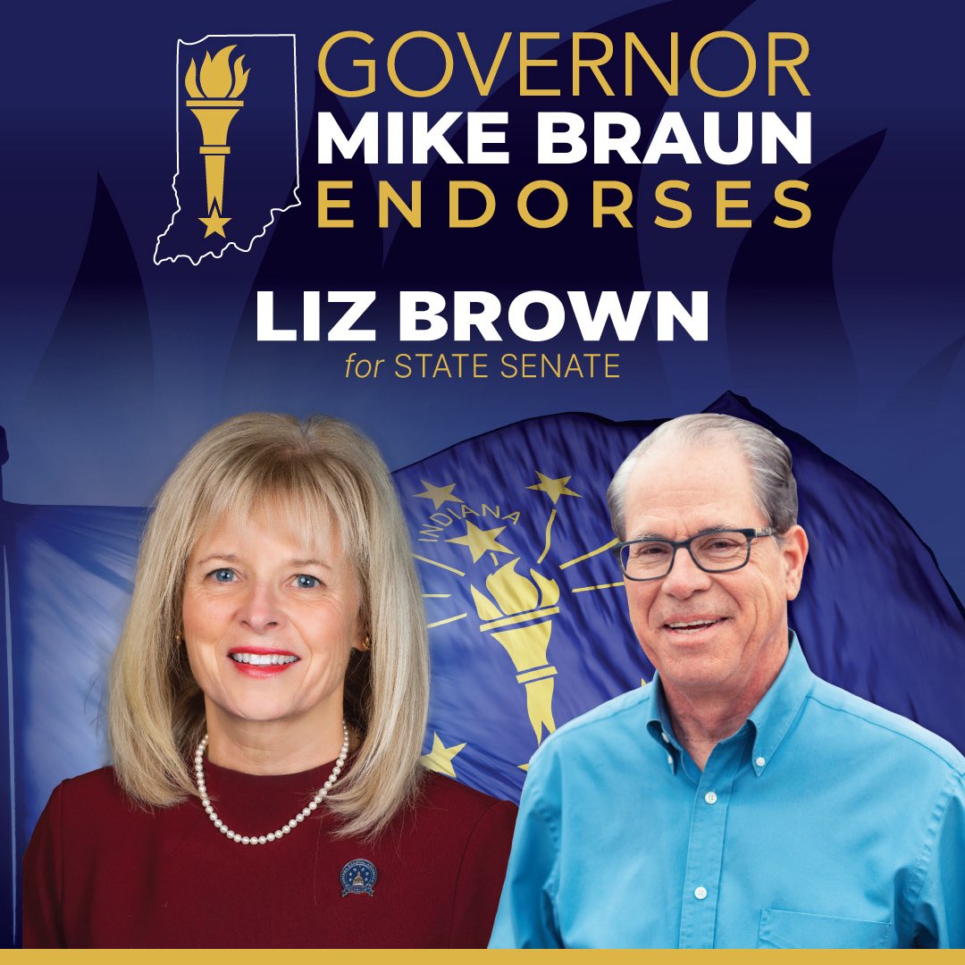 Proud to endorse Liz Brown for Indiana State Senate District 15! Liz has a proven record delivering property tax relief and authored Indiana’s FAIRNESS Act to crack down on illegal immigration — she will continue helping me lower costs and protect Hoosier communities from