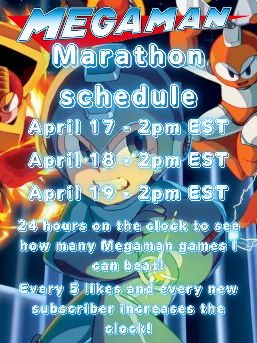 TurboRaging's tweet photo. A new challenge! Starting Friday we are going to try and beat as many of the Megaman games as we can! https://t.co/xHGqoFPyjb