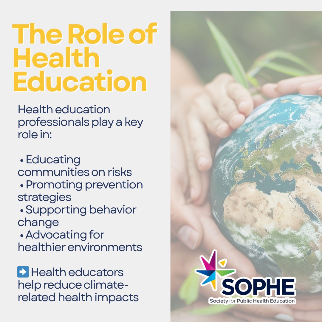 SOPHEtweets's tweet image. Climate change isn’t just about the environment—it’s about our health. 🌎

From air quality to food systems to extreme weather, climate change is already shaping health outcomes across communities.

 #ClimateAndHealth #HealthEquity #SOPHE #ClimateAction #HealthEducation