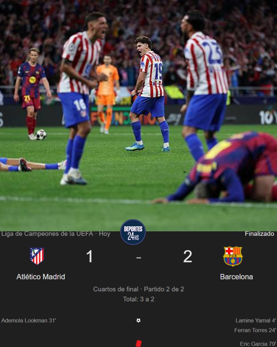 ✅ ATLÉTICO DE MADRID ELIMINÓ AL BARCELONA y es SEMIFINALISTA de la UEFA CHAMPIONS LEAGUE.