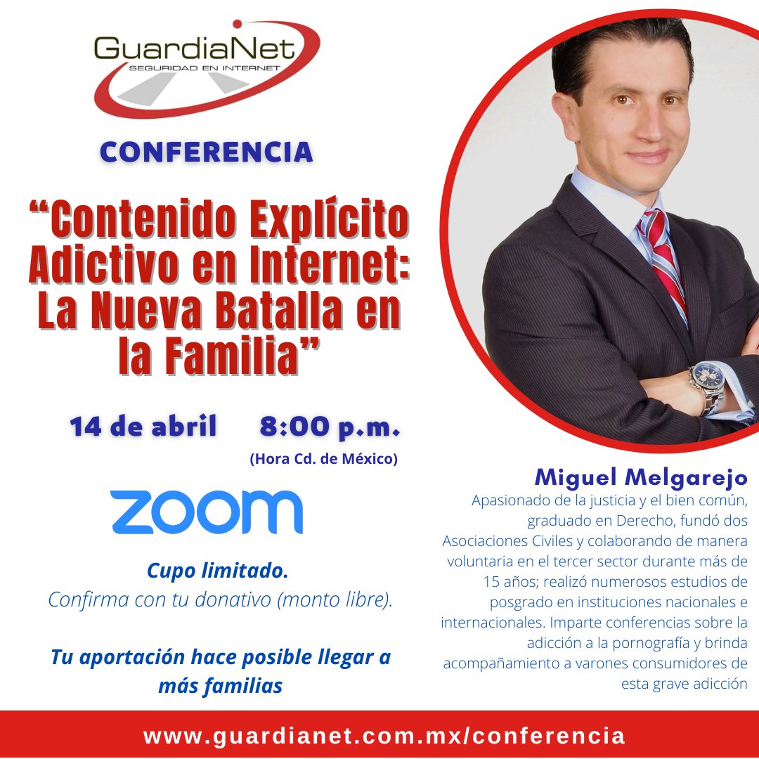 𝐄𝐒 𝐇𝐎𝐘 "𝐂𝐨𝐧𝐭𝐞𝐧𝐢𝐝𝐨 𝐄𝐱𝐩𝐥𝐢́𝐜𝐢𝐭𝐨 𝐀𝐝𝐢𝐜𝐭𝐢𝐯𝐨 𝐞𝐧 𝐈𝐧𝐭𝐞𝐫𝐧𝐞𝐭: 𝐋𝐚 𝐍𝐮𝐞𝐯𝐚 𝐁𝐚𝐭𝐚𝐥𝐥𝐚 𝐞𝐧 𝐥𝐚 𝐅𝐚𝐦𝐢𝐥𝐢𝐚"

🕗 𝟖:𝟎𝟎 𝐩.𝐦.
🎟𝐝𝐨𝐧𝐚𝐭𝐢𝐯𝐨 (𝐦𝐨𝐧𝐭𝐨 𝐥𝐢𝐛𝐫𝐞).

🔗guardianet.com.mx/conferencia