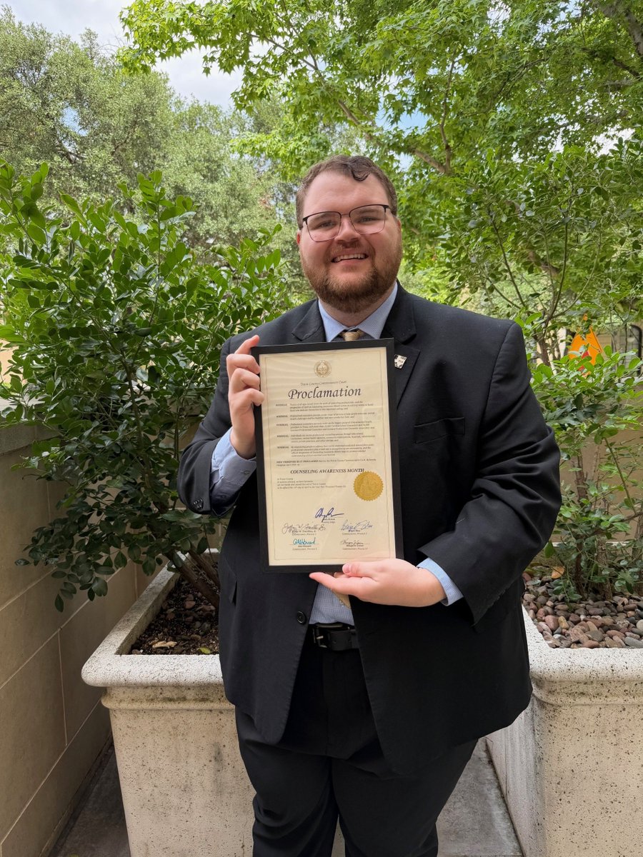 TxCAtweets's tweet photo. April is officially Counseling Awareness Month in Travis County — and we have the proclamation to prove it! 

To every counselor out there: your work matters. Your advocacy matters. This one's for you. 💙

 #CounselingAwarenessMonth #AdvocacyWeek #TexasCounselors https://t.co/Bjdph2Maz9