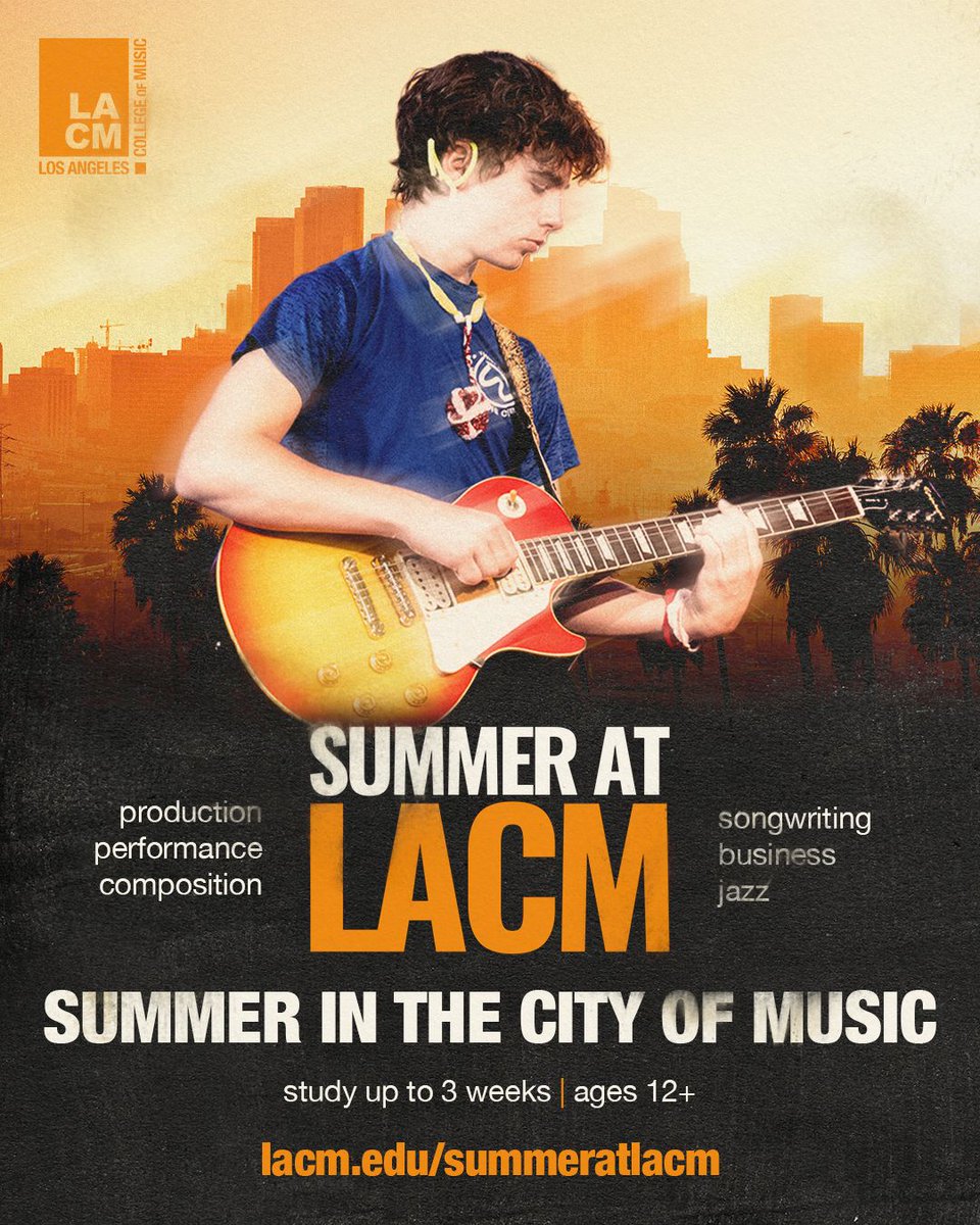 LACMofficial's tweet photo. Study your passion in the city where it happens. 🌇 Summer at LACM offers ages 12+ programming in music performance, production, composing for visual media, songwriting, jazz, and entrepreneurship. 🤘✨

https://t.co/GiWWEu7Vs9 https://t.co/aYcDJIsBFa