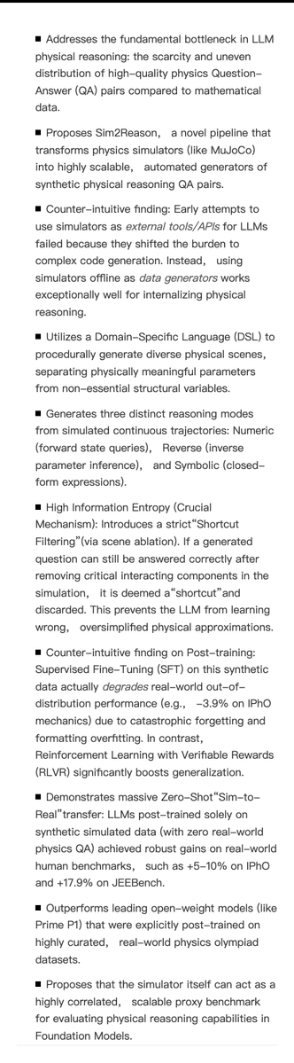 fly51fly's tweet image. [LG] Solving Physics Olympiad via Reinforcement Learning on Physics Simulators
M Prabhudesai, A Satpathy, Y Li, Z Qin… [CMU &amp;amp; Lambda] (2026)
arxiv.org/abs/2604.11805