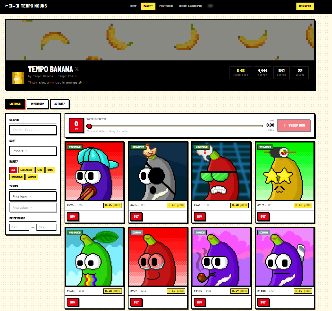 tempobanana's tweet photo. BANANAAA!!! ⌐◨-◨ 

We’re carefully choosing the right marketplace one with the dopest UI in the game @TempoNouns 

https://t.co/eJU2d8zQK8