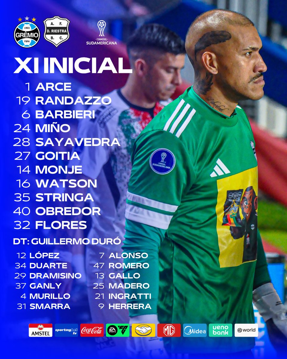 prensariestra's tweet photo. Así forma Deportivo Riestra para enfrentar a Gremio por la fase de grupos de la CONMEBOL Sudamericana. ⚔️

Vamos con todo, Malevo! 🖤🤍🖤 https://t.co/Kn54uaGfbf