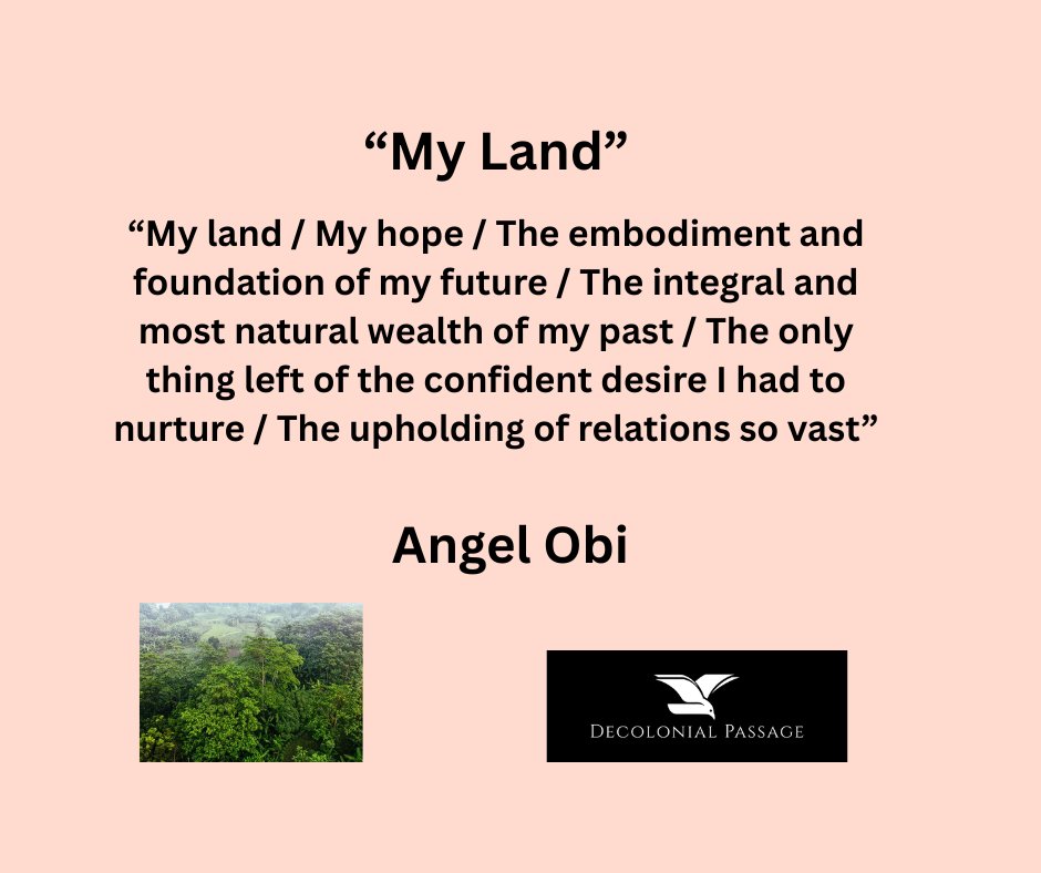 DecolonialP's tweet photo. "My Land" and "I Love You" are two recently published poems by Angel Obi. https://t.co/45l6Ci4b9j https://t.co/H1Jg2x51J4