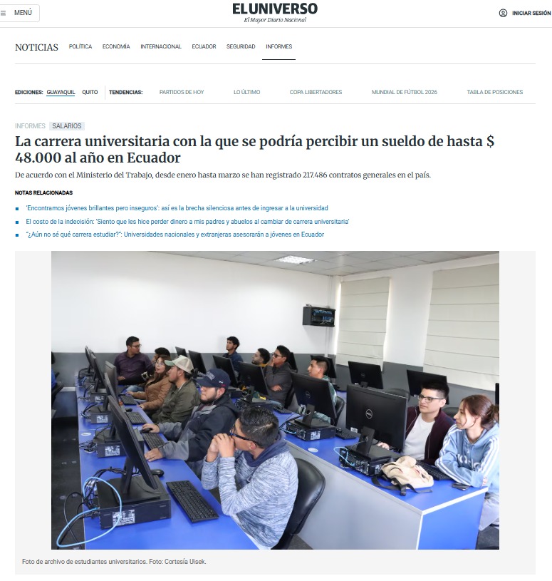 UIDE's tweet photo. 🎓 #UIDEtoday | @veradavid_ec, decano de la #BusinessSchool, explicó en @eluniversocom que elegir una carrera solo por prestigio o moda es un error; la trayectoria se construye con experiencia y actualización constante.  

👉 https://t.co/JDJo3vVMcj https://t.co/pwJGTp9B1o