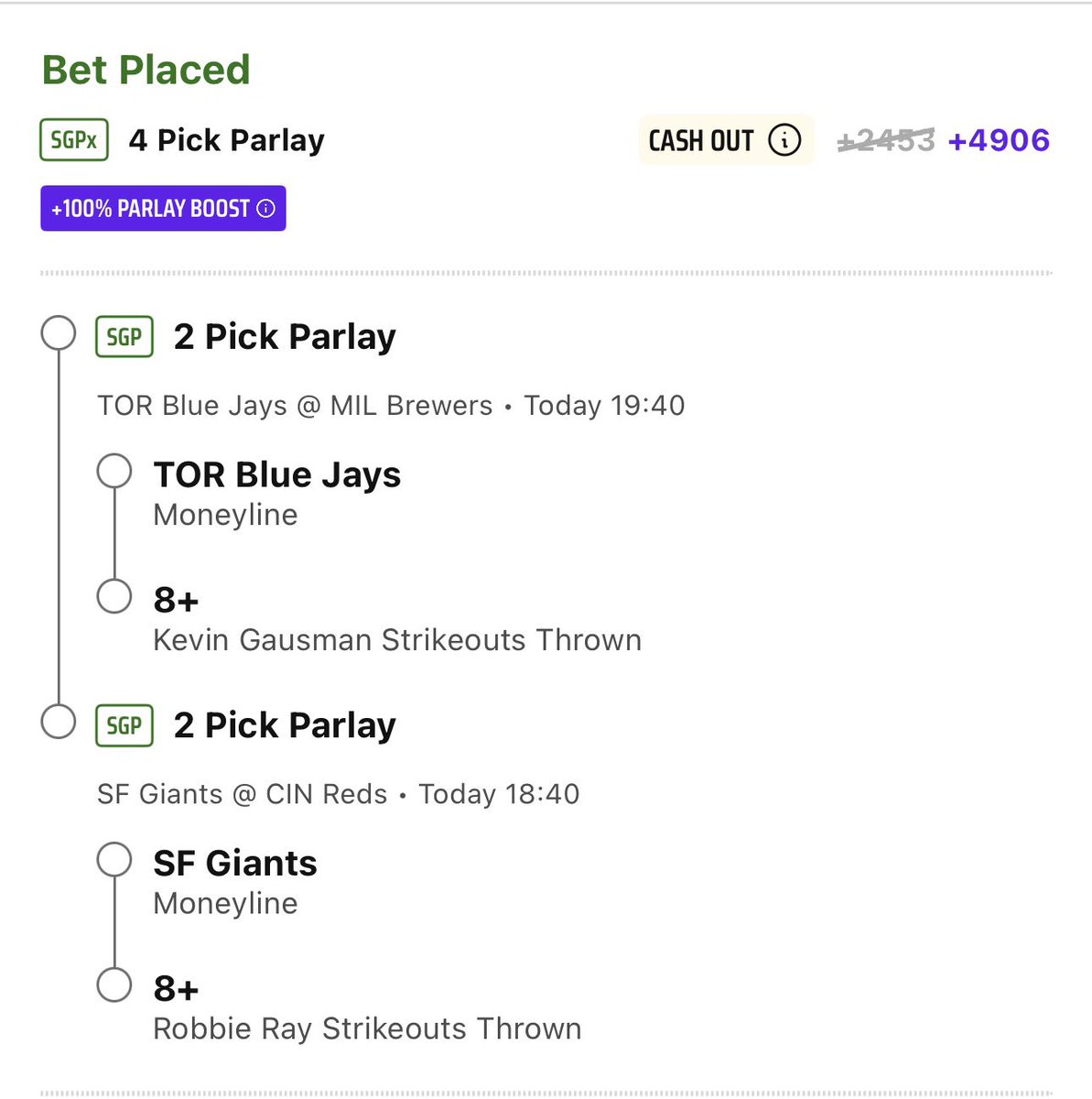 SteelMustafa412's tweet image. 🚀 100% BOOST LOTTO 🚀

I have a 100% SGP/SGPx boost on #Draftkings that expires tonight, this is how I used it ⤵️

Risk ➡️ 0.2 units (Link in comments)

Will send TWO people lunch money tomorrow if this hits! #Giveaway 

All you have to do is LIKE and COMMENT on this post to