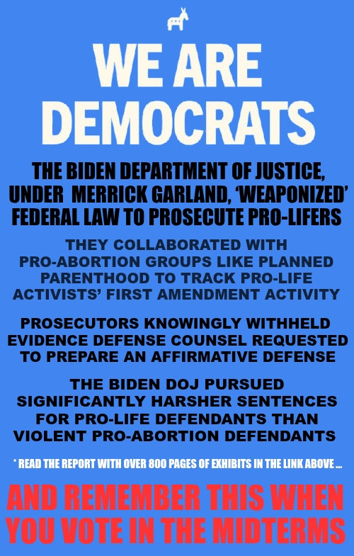 streetlevel's tweet image. NEW REPORT Provides Evidence That The Biden DOJ, under Attorney General Merrick Garland, Weaponized Federal Law Against Pro-Life Americans. #TheFACEAct #BidenHarris #Democrats Story and Report Link &amp;gt; justice.gov/opa/pr/justice…