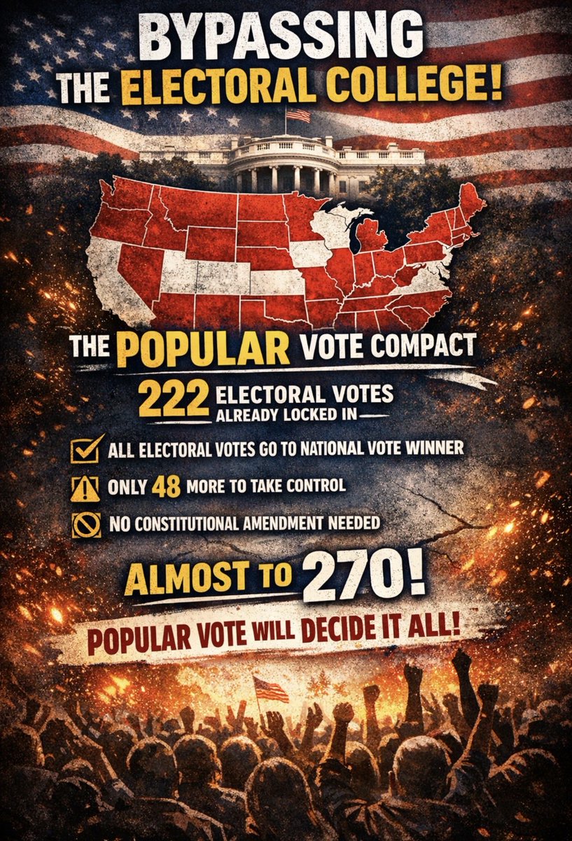 JackDangerLIVE's tweet image. 🔥SHOCKING: States are BYPASSING the Electoral College without ever amending the Constitution!

States are quietly signing onto something called the National Popular Vote Compact, and most people have NO idea what it actually does.

Here’s the reality:

👉 States in the compact