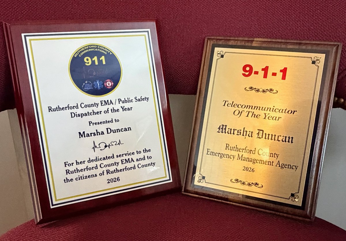 RutherfordEMA's tweet photo. 2026 Telecommunicator of the Year   Please join us in congratulating Marsha Duncan, RCEMA Communications 2026 Telecommunicator of the Year!
Marsha is a Communications Officer II and serves as a dedicated trainer for new employees. https://t.co/6tjdsvZXA1