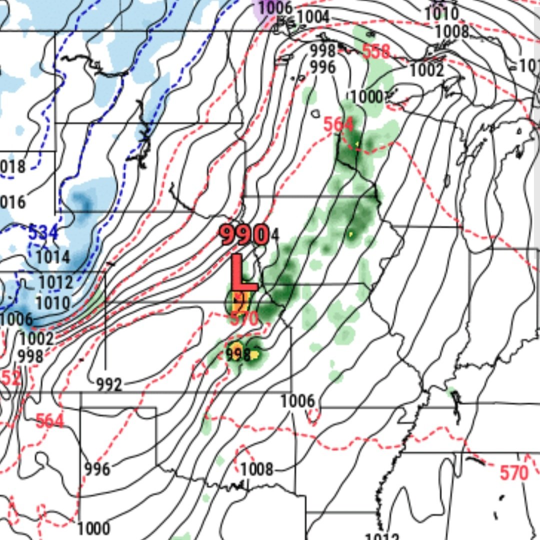 dalesamsWx's tweet image. (𝐅𝐫𝐢𝐝𝐚𝐲) |GFS+EURO Blend MSLP + Shear | @NWSSPC @hellohannav #SevereWx 

(1/3): 𝐎𝐯𝐞𝐫𝐯𝐢𝐞𝐰: A severe+tornado outbreak is likely Friday from southern IA to central OK. All modes likely.
