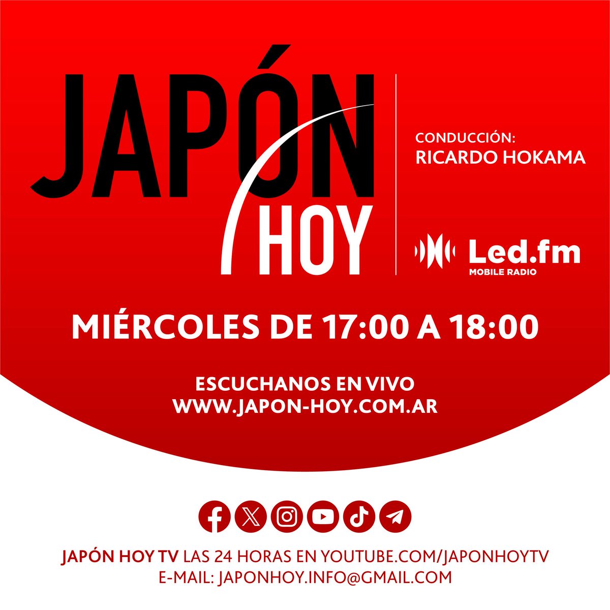 JAPON HOY RADIO / STREAMING 2026 – 19° temporada

Miércoles 15/04 - 17 hs. por Radio LED.

Participan: Juan Matsuoka (chef / ganador de la Sushi World Cup), Chiemi Kunizawa (“Con matcha y con café”) y Takehiro Ohno (chef) junto al equipo de Japón Hoy.

instagram.com/p/DXH9eDtlhuv/…
